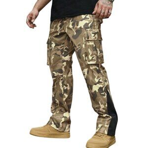 Shein Manfinity LEGND Men's Casual Front Tie-Up Pocket Camouflage Pants - Size M